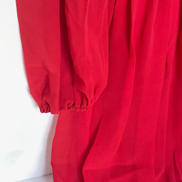 The Kooples Red Lace Chiffon Shift Dress Medium Red Long Sleeve Pleated Mini - Picture 10 of 11
